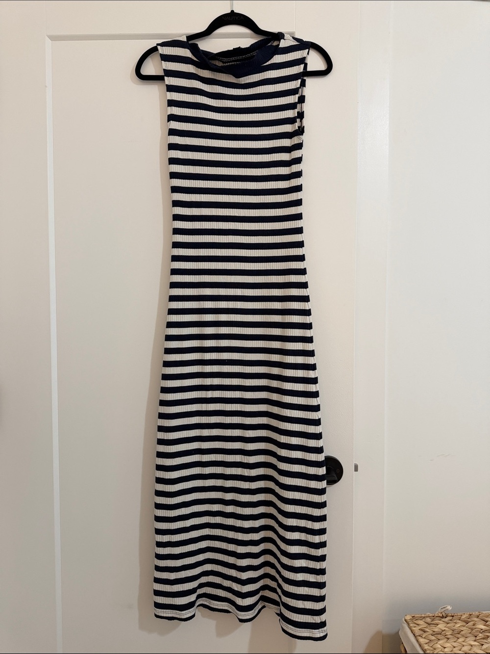 J. Crew Navy and White Sleeveless Ribbed Stripe Maxi Dress